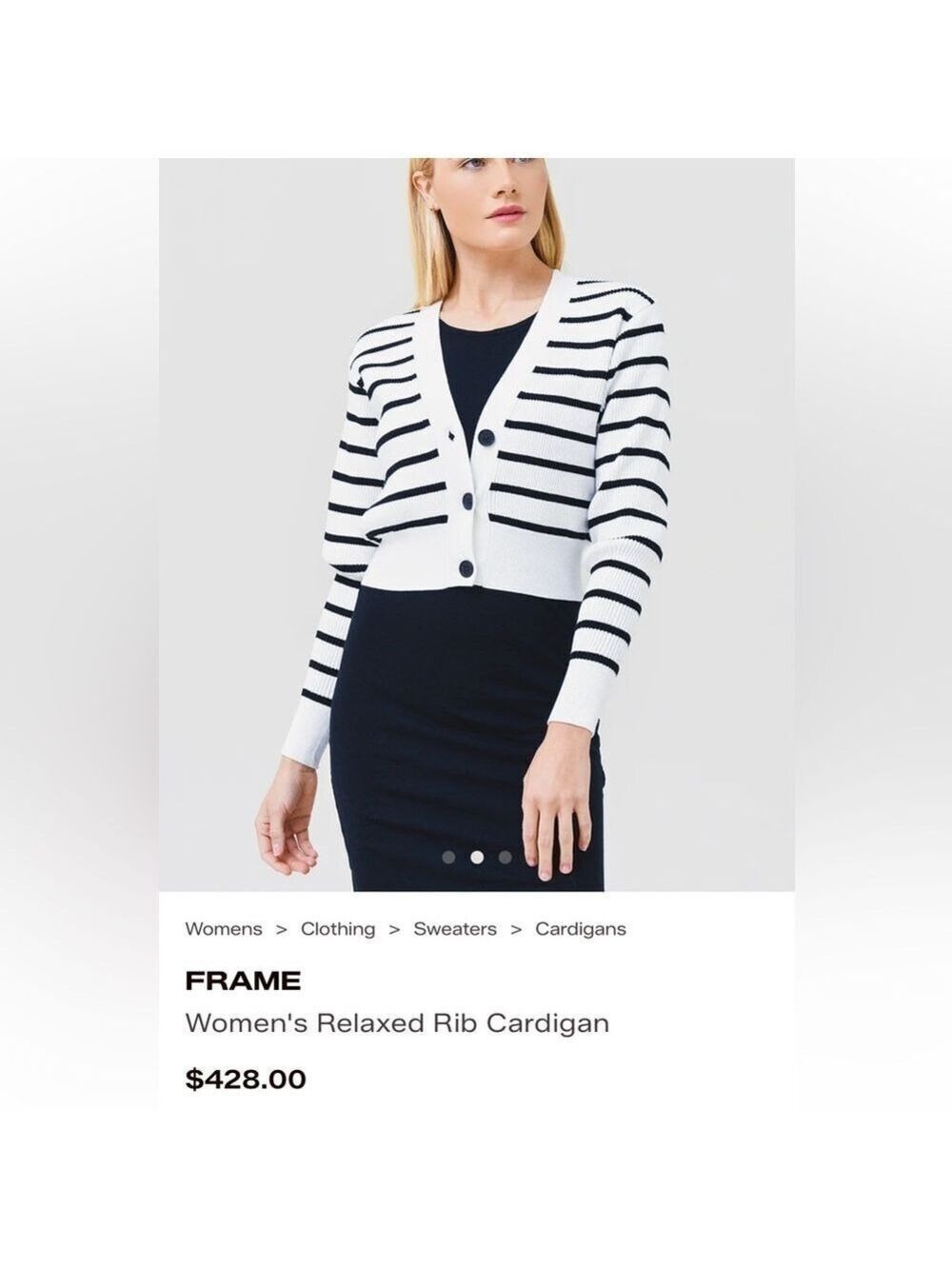 FRAME Relaxed Striped Rib-Knit Cardigan Black and White Stripes Size Small - Picture 2 of 13